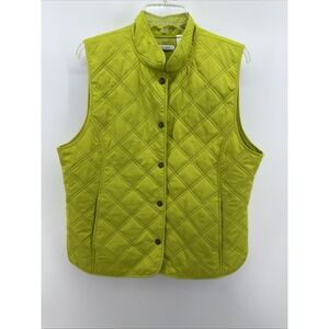 LIZ GOLF Quilted Vest Jacket Women's LARGE Green Sleeveless Warm Snaps
